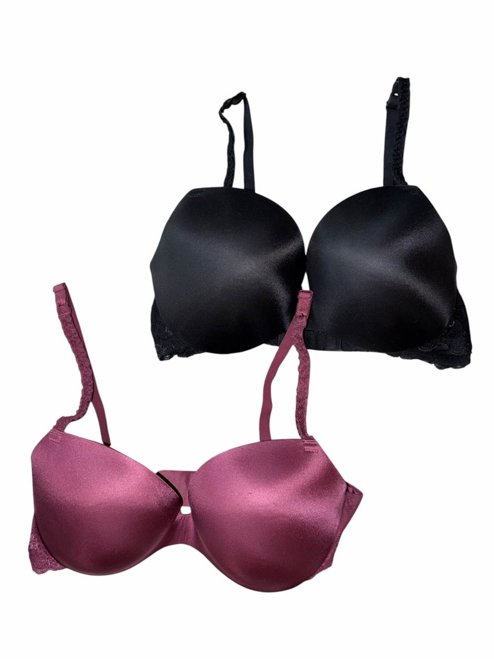 Aerie Jacklyn 36C Black Burgundy Lace T-Shirt Bra Bundle 2 Pc Underwire Push-up